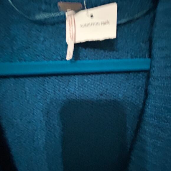 NEW Free People Brookside Tunic Oversized Kawaii Teal Sweater Halcyon Blue Sz Lg - Picture 7 of 7